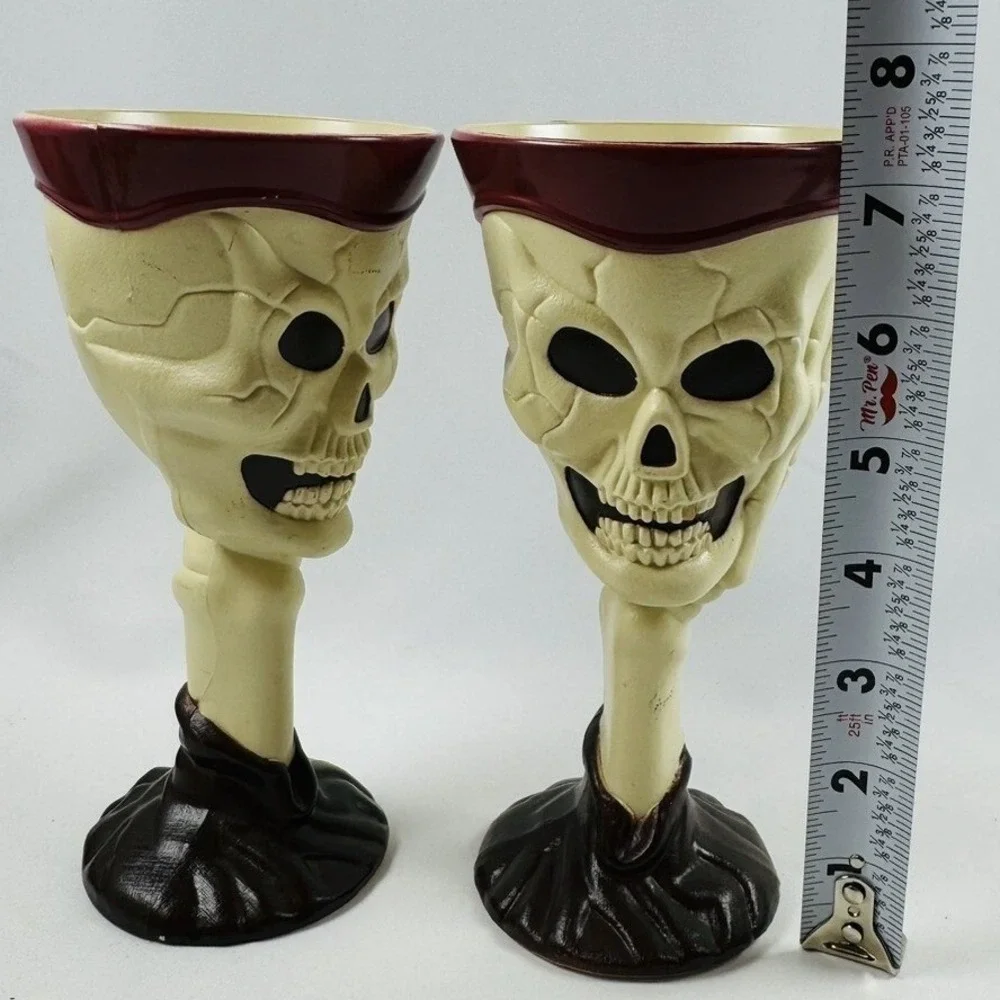 Skeleton Skull Goblets 4 pc Halloween Gothic Spooky Chalice Prop Horror Haunted